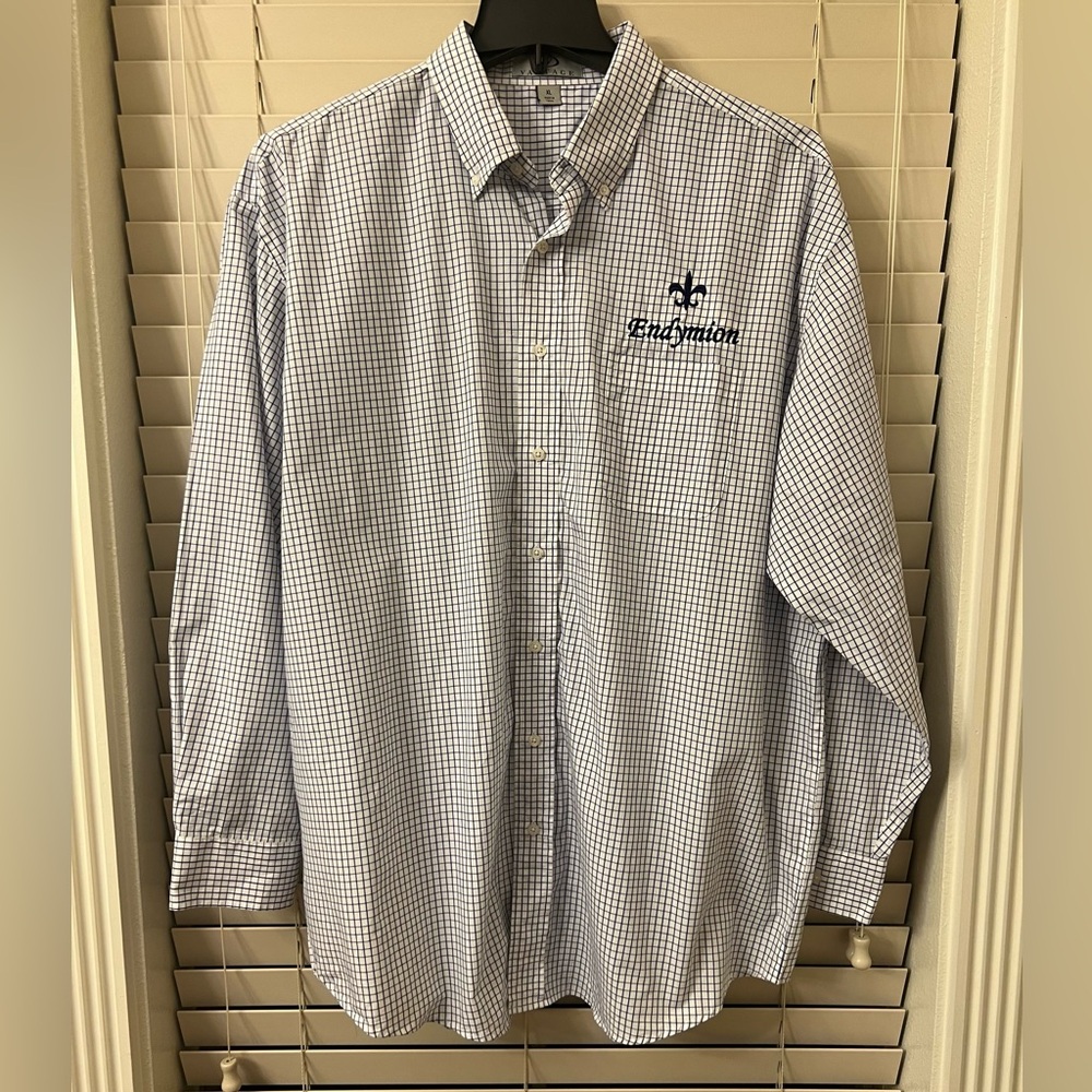 Endymion Mardi Gras Vantage Men’s XL Blue White Embroidered Button Shirt